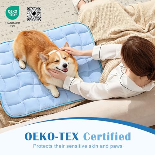 JOLLYVOGUE Cooling Mat for Dogs, 28" x 40" - Large Dog Cooling Pad, Wavy Quilted Kennels Bed with Non-Slip Base, Machine Washable Indoor Outdoor Summer Sleeping Dog Mat, Blue - size: Large: 28"x40"