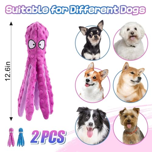 Alphatool Squeaky Dog Toys - 2pcs No Stuffing Octopus Soft Plush Crinkle Toys to Keep Them Busy, Interactive Essentials for Small Medium Pets Dogs Gifts, Blue & Purple - color: Blue&Purple