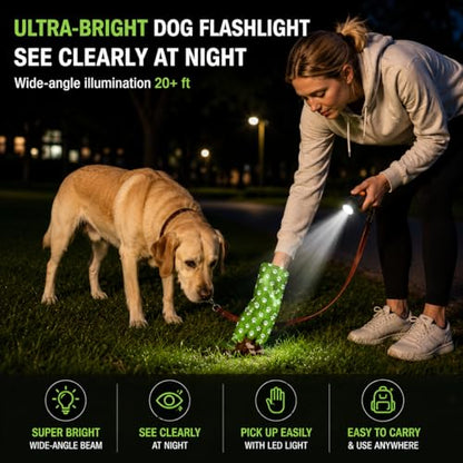 Smart Poop Bag Holder With LED Light - No Batteries Needed - USB-C Rechargeable Special Retracting Function Compact Durable Lightweight Perfect Pet Gift Comes With free 150 bags and Charging Cable