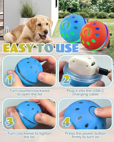 Zoomsnail 2 Pack Interactive Dog Ball Toy with Lights, BPA-Free Automatic Dog Balls with 2 Modes, Rechargeable Waterproof Rolling Ball for Small & Medium Breeds, Ideal Entertainment and Dog Gift Set