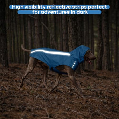 Dog Raincoat with Reflective Strip Hoodie, Waterproof Dog Raincoats, Adjustable Lightweight Hooded Poncho Dog Rain Jacket, Snowproof Windproof Clothes, Dog Raincoat for Large Dogs - color: Blue, size: L