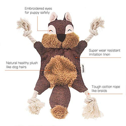 Vitscan Crinkle Dog Toy, No Stuffing Puppy Toys, Cotton Rope Limbs Stuffless Dog Toy with Squeaker, Plush Body Parts Squirrel Dog Squeaky Toys for Small Dog Chew Toys