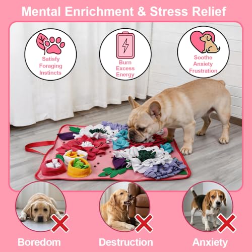 Vextronic Snuffle Mat for Dogs, Large Breed Slow Feeder Interactive Toy | 25x25-inch washable mat. Sparks natural foraging. Eases anxiety. Slows gulping at meals. Fits small to large pets. Pink. - color: Pink