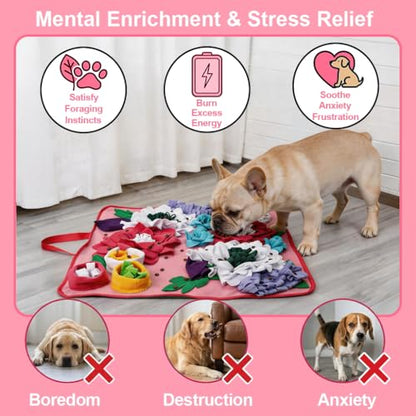 Vextronic Snuffle Mat for Dogs, Large Breed Slow Feeder Interactive Toy | 25x25-inch washable mat. Sparks natural foraging. Eases anxiety. Slows gulping at meals. Fits small to large pets. Pink. - color: Pink