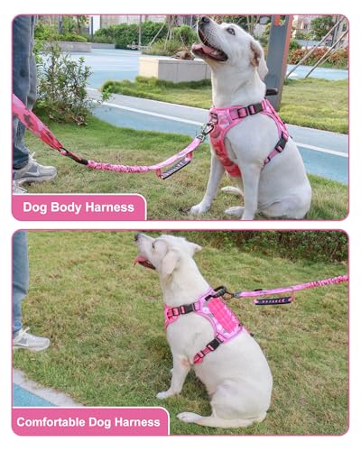 Hotsky Tactical Dog Harness No Pull，Adjustable Service Dog Vest Reflective Military Pet Harness with Control Handle Molle Loop Panels for Training Walking Running(Pink Camo, L) - color: Pink Camo, size: L(Neck: 20"-26",Chest: 22.5"-32")