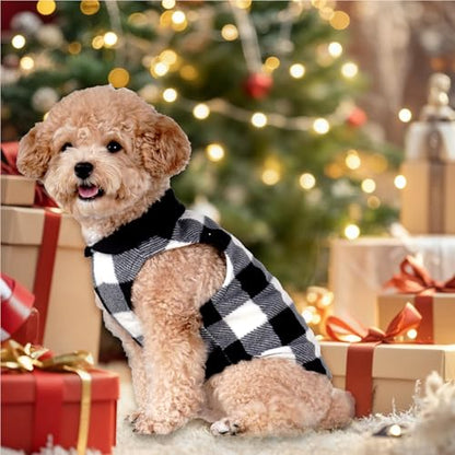 Rbenxia 1 PC Plaid Dog Sweaters with Leash Ring Soft Fleece Vest Dogs Pullover Warm Jacket Pet Dogs Clothes Winter Dog Outfits for Small Puppy Cat Pets (Black and White, X-Small) - color: Black and White, size: X-Small