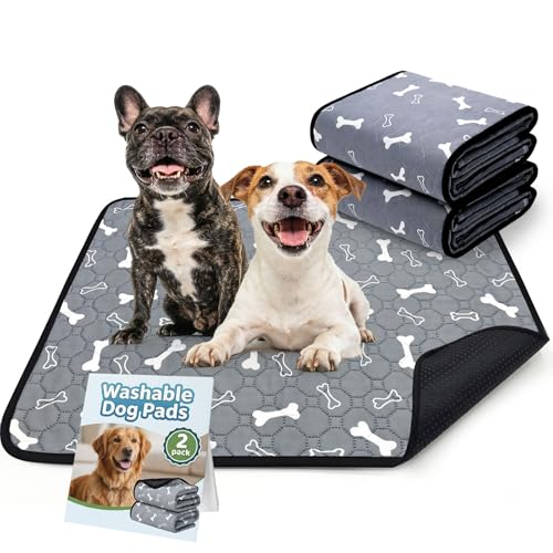BAEJMJK Washable Dog Pee Pads, Reusable Dog Crate Mats Puppy Training Pads, 4-Layer Super Absorbent Waterproof Non-Slip Leak-Proof Ideal for Potty, Crate, Playpen & Travel(20"x28",Gray 2-Pack) - color: Gray 2-pack, size: 20"x28"