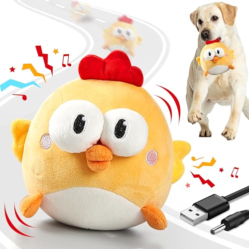 GUKCO Interactive Dog Toys, Squeaky Moving Ball Toy with Jumping & Music Modes, Rechargeable Plush Chew Toys for Small/Medium/Large Dogs to Keep Puppy Busy Pet Toys (Chick) - color: Chick