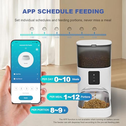 ANDOLL HOME 2.4G Automatic Cat Feeder, 4L WiFi Food Dispenser with 10s Voice Recorder, Pet Feeder up to 10 Meals per Day, Timed Cat Feeder with Dry Food Sealed Ring - color: Frosted White