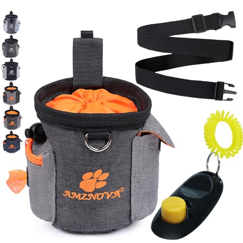 AMZNOVA Dog Treat Bag Treatnow Dog Treat Pouch, Training Pouch with Waist Belt & Clicker for Training & Walking, Waist Clip On Snack Fanny Pack for Pet, 3Cups, Heather Black - color: Heather Black