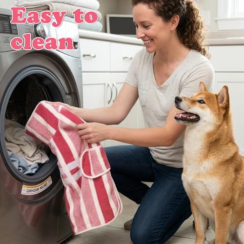 Quick Drying Dog Bathrobe - Super Absorbent Dog Bathrobe with 2 Drying Gloves Coral Fleece Quick Drying Towel for Medium Dogs Adjustable Velcro Button Closure, L Size Fits Chest 25.6±1.2 Inches - size: Large