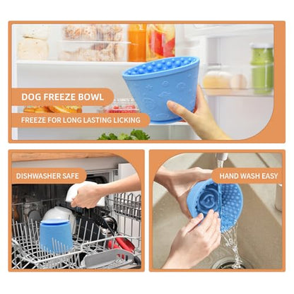 Dog Lick Bowl,Anxiety Relief Non-Slip Silicone Treat Bowl,Durable Anti-Choking Long-Lasting Enrichment Slow Feeder Licking Mat for Small Medium Large Breed,Freezable BPA Free Silicone Dishwasher Safe - color: Blue, size: M-L