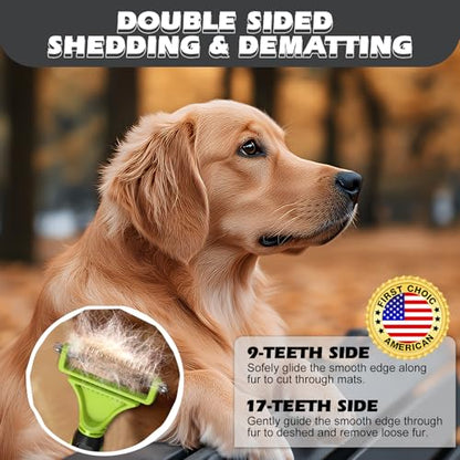 3PCS Pet Grooming Rake & Metal Comb & Flea Comb for Cats and Dogs, Double-Sided Dematting Tool, Extra-Wide Deshedding Dog Brush for Long Hair to Effectively Remove Tangles, Knots and Mats (Green) - color: C-Green