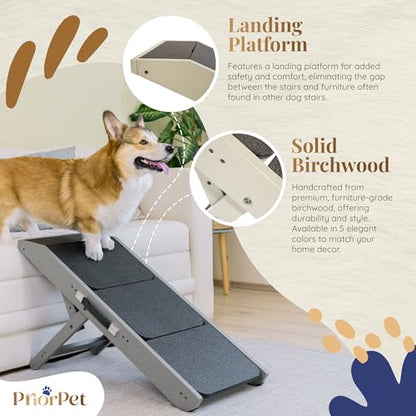 Dog ramp for Couch – Non-Slip, Sturdy Build Foldable Dog ramp – Supports up to 200lbs – Adjustable 7'' to 20'' – Landing Platform Seamlessly Connects – Birchwood Pet Ramp for Small Dogs – Gray