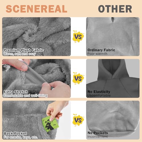 SCENEREAL Fleece Dog Sweaters Hoodie for Small Medium Large Dogs Girls Boys, Plush Fuzzy Dog Clothes Hoodies with Leash Hole, Winter/Fall Puppy Cold Weather Coat, Sherpa Hooded Sweatshirt, Grey ML - color: Grey, size: Medium-Large
