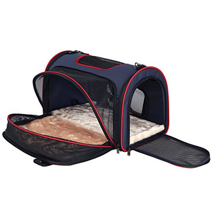 Petsfit Expandable Pet Carrier for Cats, Soft Sided Dog Carrier for Small Dog, Protect Pet Privay, Lightweight and Portable, Blue, 19.7"×11.4"×12.6"