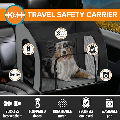 K&H Pet Products Enclosed Large Dog Car Seat, Travel Safety Carrier, Dog Travel Car Seat, Soft-Sided Covered Pet Carrier, Washable Pad, Multiple Entrances, Mesh Windows - Large 29.5 X 22 X 25.5in - size: 29.5"L x 22.0"W x 25.5"H