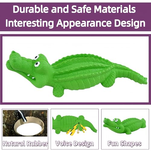 Squeaky Dog Toys for Aggressive Chewers, Dog Chew Toys for Medium and Large Dogs,Tough Alligator Natural Rubber Dog Teething Chew Toy