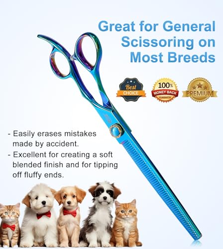 7.5'' Dog Thinning Scissors for Grooming 440C Stainless Steel Green Professional Pet Trimming Scissors Sharp Blades Cutting for Dogs and Cats Shears - style: Thinning