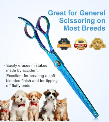 7.5'' Dog Thinning Scissors for Grooming 440C Stainless Steel Green Professional Pet Trimming Scissors Sharp Blades Cutting for Dogs and Cats Shears - style: Thinning
