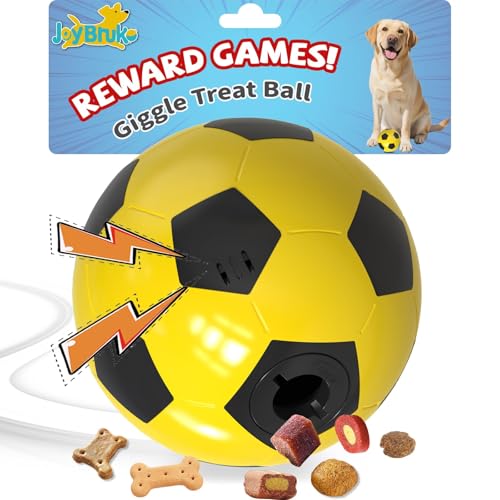 Interactive Dog Toys Treat Dispensers - Giggle Squeaky Dog Soccer Ball Rewards Puzzle to Keep Them Busy, Mental Stimulation Enrichment Food Dispensing for Small Medium Large Breeds, Yellow - color: Yellow