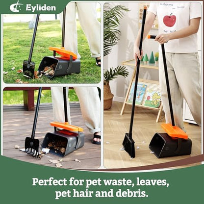Eyliden Pooper Scooper Broom Set, Include - Dustpan with Lid, Rake, Broom, 35 Waste Bags, 46" Adjustable Long Handle - Yard Lawn Garden Dog Pooper Scooper Leaf Rake, Dust Pan and Broom Combo