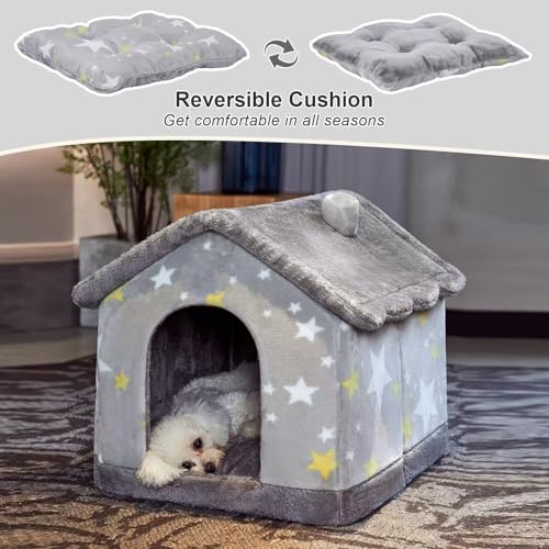 Dog&Cat House Dog&Cat Bed with Cover Cave with Non-Slip Bottom. (Grey Star, Large) - color: Grey Star, size: Large
