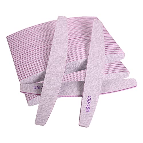 Nail Files (50 Pcs), 100/180 Grit Nail File Emery Board Bulk for Acrylic Nails and Natural Nails, Limas para Unas Acrilicas Profesional Pack Filers for Gel Nail Double Sided Manicure Curved Gray - size: 50 Pcs Halfmoon 100/180 Grit