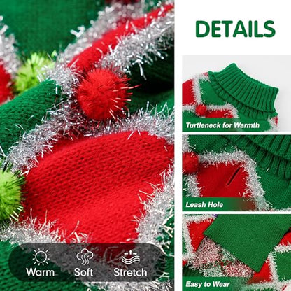 cyeollo Dog Christmas Sweater, Turtleneck Dog Sweaters for Large Dogs Girl Xmas Doggie Sweater Knitted Pullover Pet Clothes Soft Holiday Outfit, Green Large - color: Christmas-Ball, size: Large