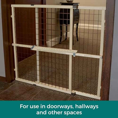 MYPET Wire Mesh Dog Gate: 29.5"-50" Wide, Pressure Mounted with No Tools; Expandable, Durable Pet Gates for Doors and Hallways, 31" Tall, Made with Sustainable Hardwood - size: 29.5"-50" Wide, 31" Tall