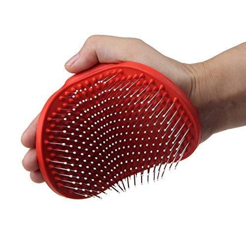 Emours Pet Rubber Grooming Brush Massager with Adjustable Loop Handle and Stainless Steel Pin - color: Random