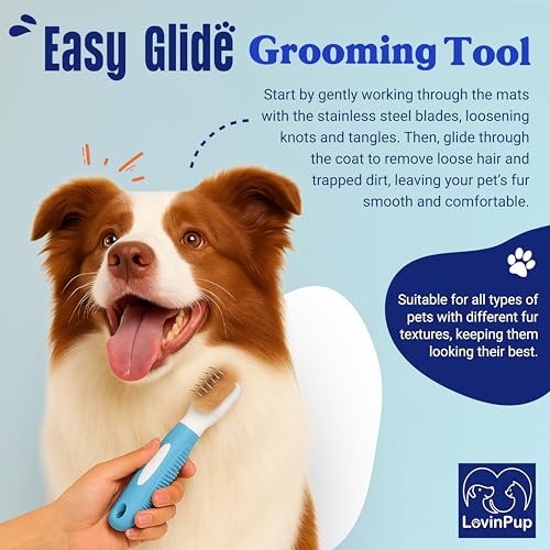 Pet Mat Remover – Professional Dematting Comb for Dogs and Cats – Stainless Steel Rounded Teeth for Gentle Knot & Tangle Removal – Dog Dematting Tools & Dog Grooming Supplies - size: Mat Remover