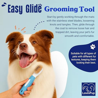 Pet Mat Remover – Professional Dematting Comb for Dogs and Cats – Stainless Steel Rounded Teeth for Gentle Knot & Tangle Removal – Dog Dematting Tools & Dog Grooming Supplies - size: Mat Remover