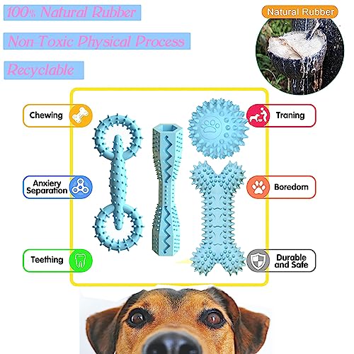 4 Pack Puppy Teething Toys 0-6 Months Puppy Chew Toys for Teething Cute Small Dog Toy Soft Rubber Toy for Puppies(Blue) - color: Blue