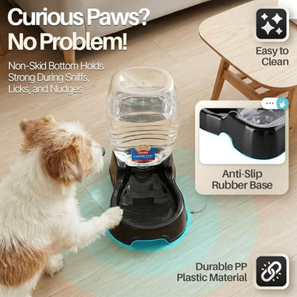 Flexzion Automatic Gravity Pet Waterer for Cat & Dog - Non-Skid & Easy-Clean Auto Replenish Water Dispenser Drinking Bowl (3/8 Gallon / 1.5L), Black - color: Black, size: 1.5 L