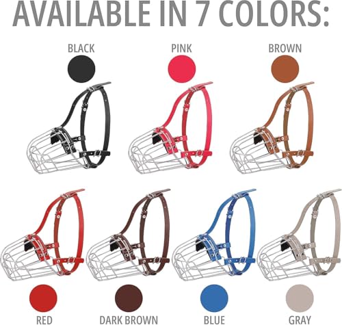 BRONZEDOG Pitbull Dog Muzzle Breathable Metal Basket for Large Dogs Amstaff Staffordshire Terrier Biting Chewing Barking (Leather, Pink) - color: Leather, Pink