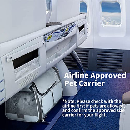 FUKUMARU Cat Carrier, Soft-Sided Small Dog Carrier, Large Cat Travel Bag with 4 Mesh Windows, Under 15 lb Airline Approved Pet Carrier with 4 Storage Pockets, Rollable Cover for Nervous Cats, Grey - color: Ash Grey