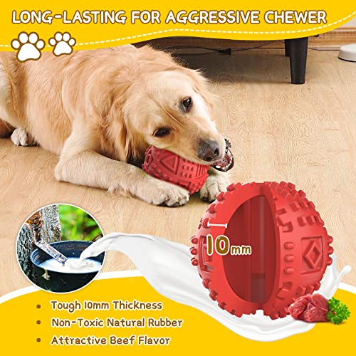 LEGEND SANDY Dog Balls Treat Dispensing, Dog Toys for Aggressive Chewers Large Breed, Nearly Indestructible Squeaky Dog Chew Toys for Large Pet, Natural Rubber Doggie Puzzle Toys, ToughTreat Ball - color: Ball-Red
