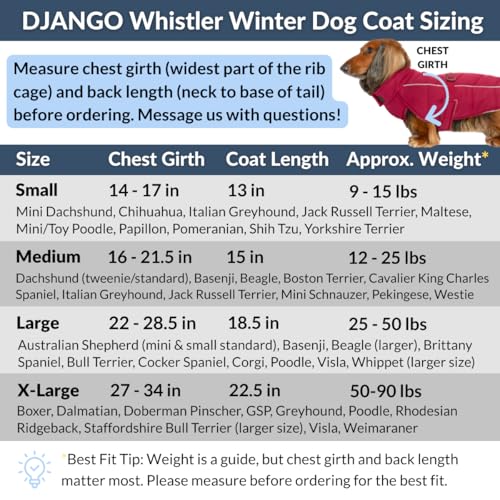 DJANGO Insulated Winter Dog Coat – Warm, Water-Repellent Puffer Jacket for Small Dogs, Dachshunds & Puppies – Adjustable, Reflective Cold-Weather Dog Coat with Harness Hole – Firelight Red, Small - color: Firelight Red, size: Small