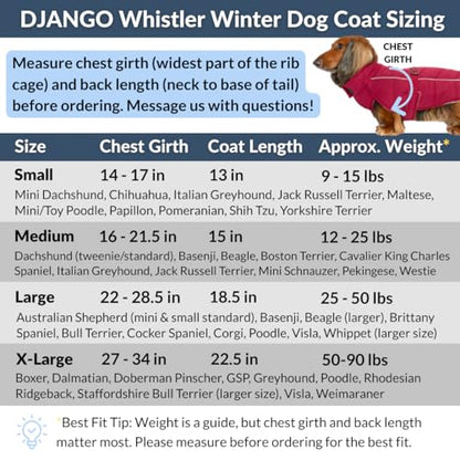 DJANGO Insulated Winter Dog Coat – Warm, Water-Repellent Puffer Jacket for Small Dogs, Dachshunds & Puppies – Adjustable, Reflective Cold-Weather Dog Coat with Harness Hole – Firelight Red, Small - color: Firelight Red, size: Small