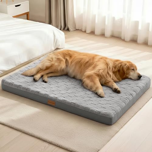 Patas Lague Orthopedic XL Dog Bed Large Sized Dog 42''X28'', Waterproof Soft Comfortable Egg Crate Foam Large Pet Beds Crate Mat with Removable Washable Cover and Nonskid Bottom, Grey - color: Grey, size: 42"L x 28"W x 3.5"Th