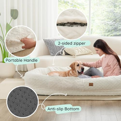ChiXnuggle Faux Fur Washable Human Dog Bed Cover | 72*40*10,removable replace cover,soft fur,non-slip bottom,white - color: White, size: Cover (72x40x10)