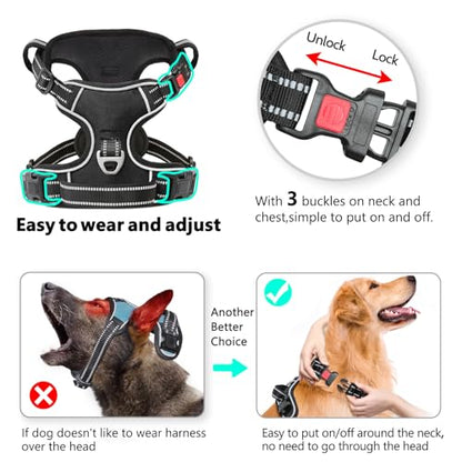 Timos Dog Harness, 3 Snap Buckles No-Pull Soft Padded Dog Vest with 2 Metal Leash Clips, Adjustable Reflective No Choke Pet Harness with Easy Control Handle for Small Dogs,Black,S - color: Lock-Black, size: Small (Pack of 1)