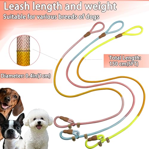 FOVRLZSE 3-Pack Lightweight Adjustable Nylon Dog leashes Leather Buckles Macaron Dog leashes for S/M Dogs,5.2ft Long,White Ultra-Soft eco-Cotton Lining,No Collar Needed - color: Macaron