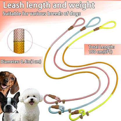 FOVRLZSE 3-Pack Lightweight Adjustable Nylon Dog leashes Leather Buckles Macaron Dog leashes for S/M Dogs,5.2ft Long,White Ultra-Soft eco-Cotton Lining,No Collar Needed - color: Macaron