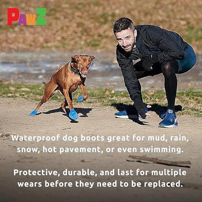 PawZ Rubber Dog Boots for Tiny Paws - All-Weather Waterproof Dog Shoes, Anti-Slip Traction for Rain, Snow, Mud & Hot Pavement - Pull-On Dog Booties, Black - Tiny (0.5" - 1") - Pack of 24 - size: Tiny