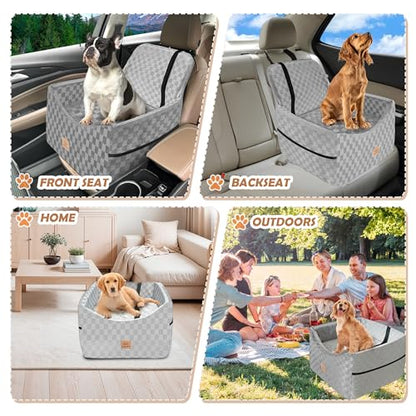 Dog Car Seat for Small and Medium Dogs Up to 35 lbs –Memory Foam Dog Booster Seat with Safety Leash & Storage Pockets, Fits Front & Back Car Seats, Removable Washable Cover – Gray - color: Small-Gray