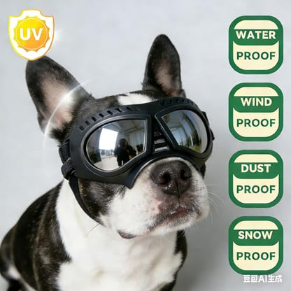 Namsan Dog Goggles Small Breed, Wide Snout & Soft Frame, Tactical Driving Sunglasses for Dogs Small to Medium Breed, Anti-UV Dog Eye Protection, Windproof Dustproof, Adjustable, Silver Lens - color: (Small)Silver Lens
