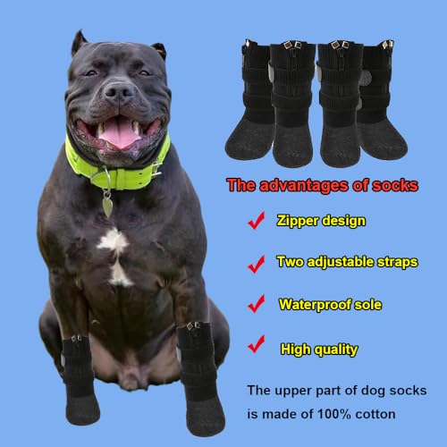 VALFRID Waterproof Grip Dog Shoes,Anti-Slip Dog Socks Boots,Zipper Dogs Booties Paw Protectors for Hardwood Floor,Indoor and Outdoor for Small Medium Large Dogs Black - size: Size 3