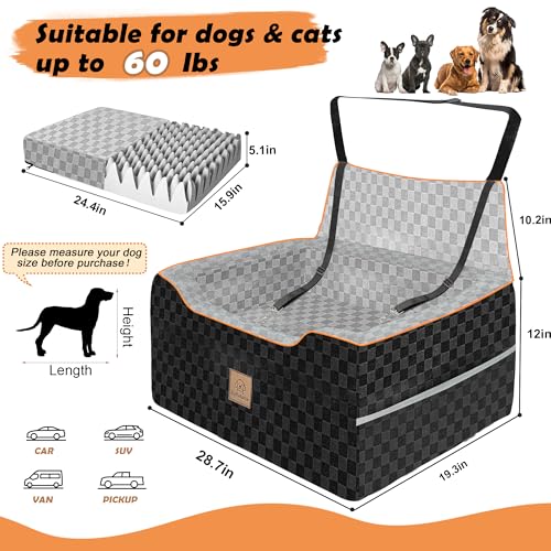Large Dog Car Seat for Back Seat – Removable Dog Booster Seat & Washable Pet Car Seat for Medium & 2 Small Dogs up to 60lbs – Safety Straps & Storage Pocket – Travel & Home Use (Gray/Black) - color: Gray/black